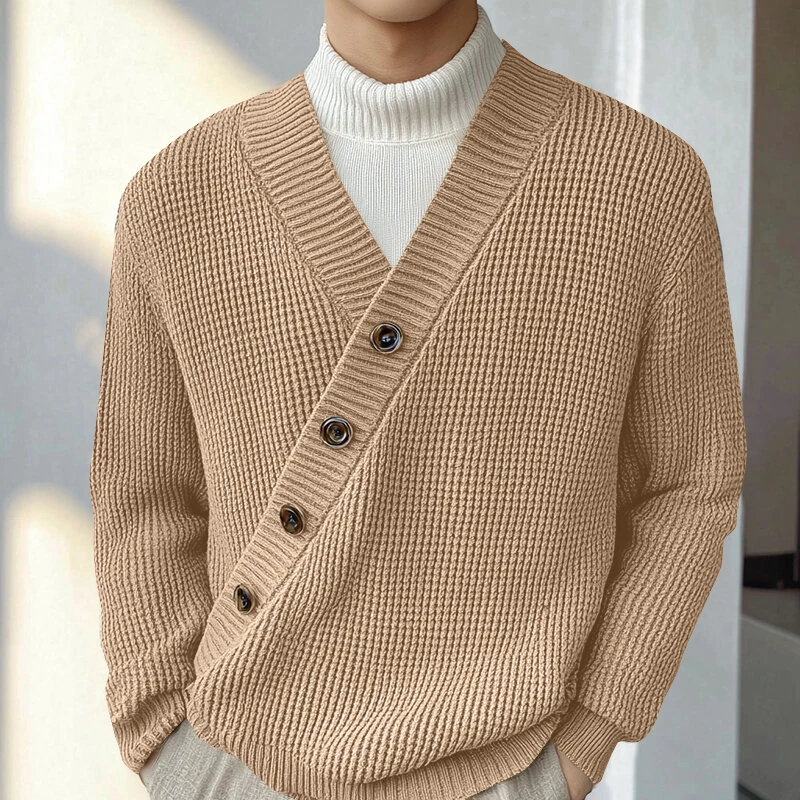 INCERUN Mens Textured Asymmetrical V-Neck Long-Sleeve Sweater Comfortable Solid Color Casual Fall Winter Top S-5XL (image for) INCERUN Mens Textured Asymmetrical V-Neck Long-Sleeve Sweater Comfortable Solid Color Casual Fall Winter Top S-5XL