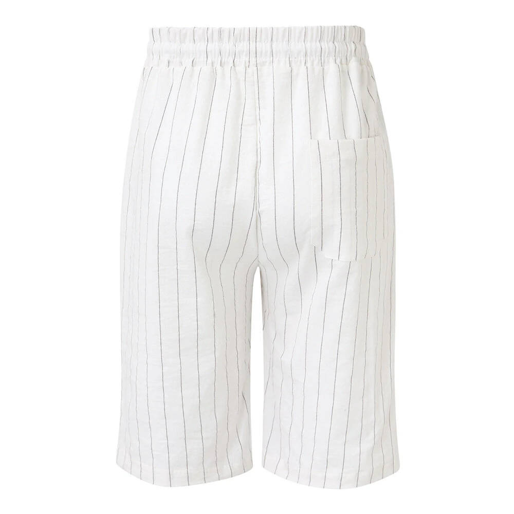 (image for) Men's Quick Dry Cotton Linen Shorts Summer Breathable Stripe Casual Gym Running Cargo Pocket Beach Five-point Pants Lightweight Comfortable